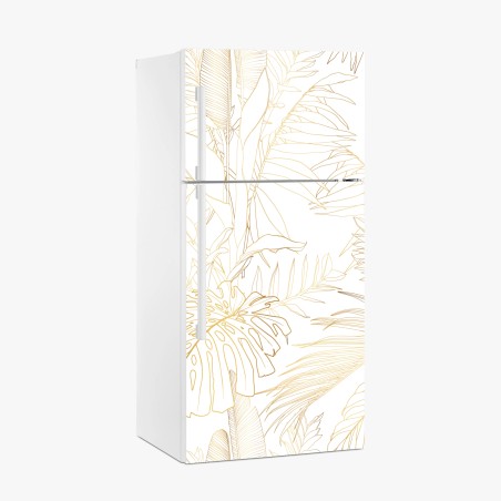 Sticker pour réfrigérateur motif botanique doré de feuilles tropicales – Wallnifity®