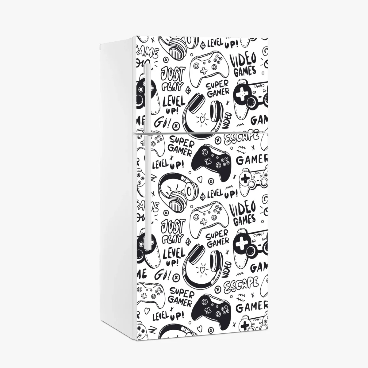 Sticker pour réfrigérateur motif doodle jeux vidéo noir et blanc – Wallnifity® Sticker pour réfrigérateur motif doodle jeux vidéo noir et blanc – Wallnifity®