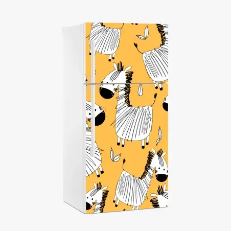 Sticker pour réfrigérateur motif zèbres joyeux sur fond jaune – Wallnifity®