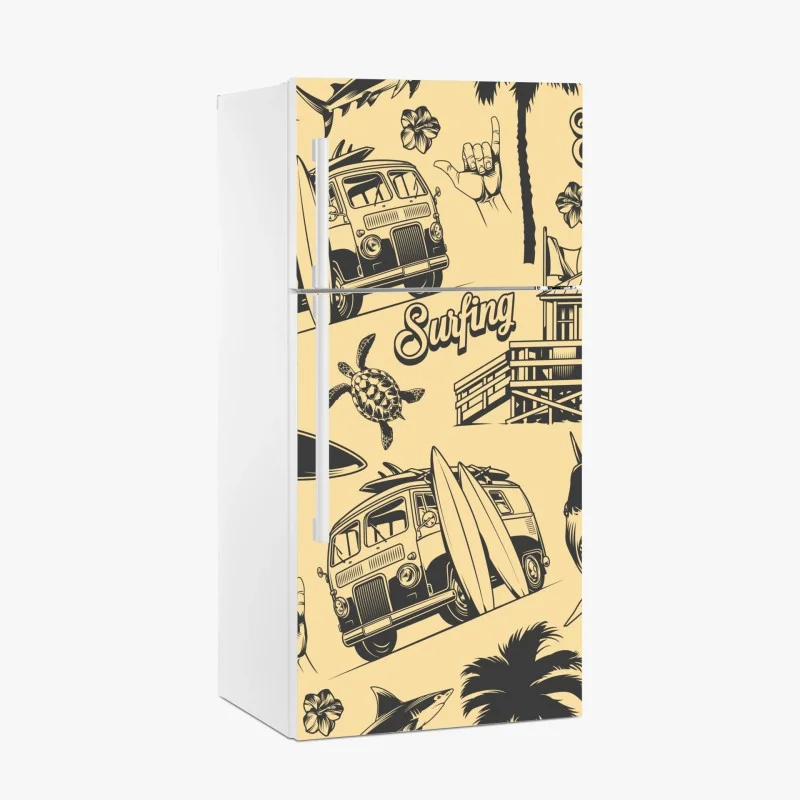 Sticker pour réfrigérateur motif surf tropical rétro – Wallnifity®