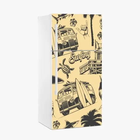 Sticker pour réfrigérateur motif surf tropical rétro – Wallnifity®