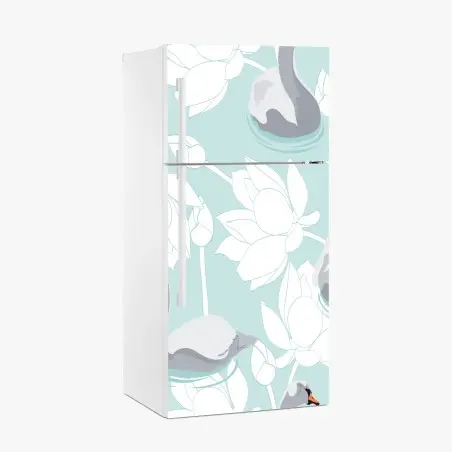 Sticker pour réfrigérateur douceur de cygnes sur fond pastel – Wallnifity®