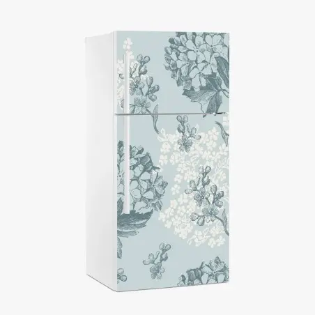 Sticker pour réfrigérateur motif floral d'hortensias sur fond bleu – Wallnifity®