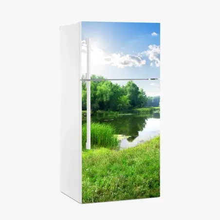 Sticker pour réfrigérateur paysage estival au bord du lac – Wallnifity®