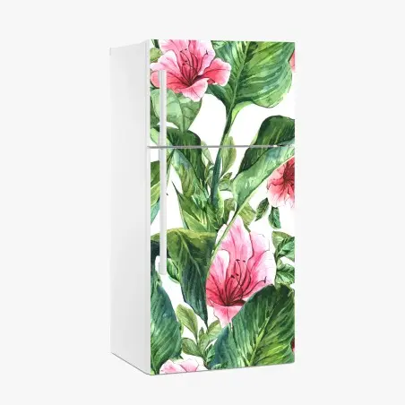 Sticker pour réfrigérateur motif floral tropical en aquarelle – Wallnifity®