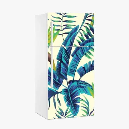 Sticker pour réfrigérateur motif tropical bleu et oiseau-de-paradis – Wallnifity®