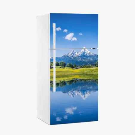 Sticker pour réfrigérateur reflet alpin sur lac miroir – Wallnifity®