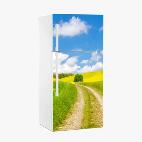 Sticker pour réfrigérateur chemin champêtre et champs de colza – Wallnifity®