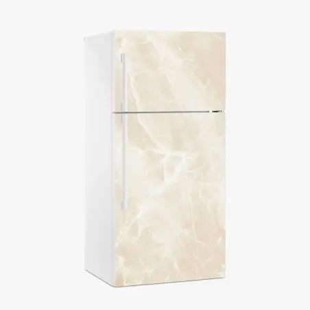 Sticker pour réfrigérateur marbre beige élégant aux veinures blanches – Wallnifity®