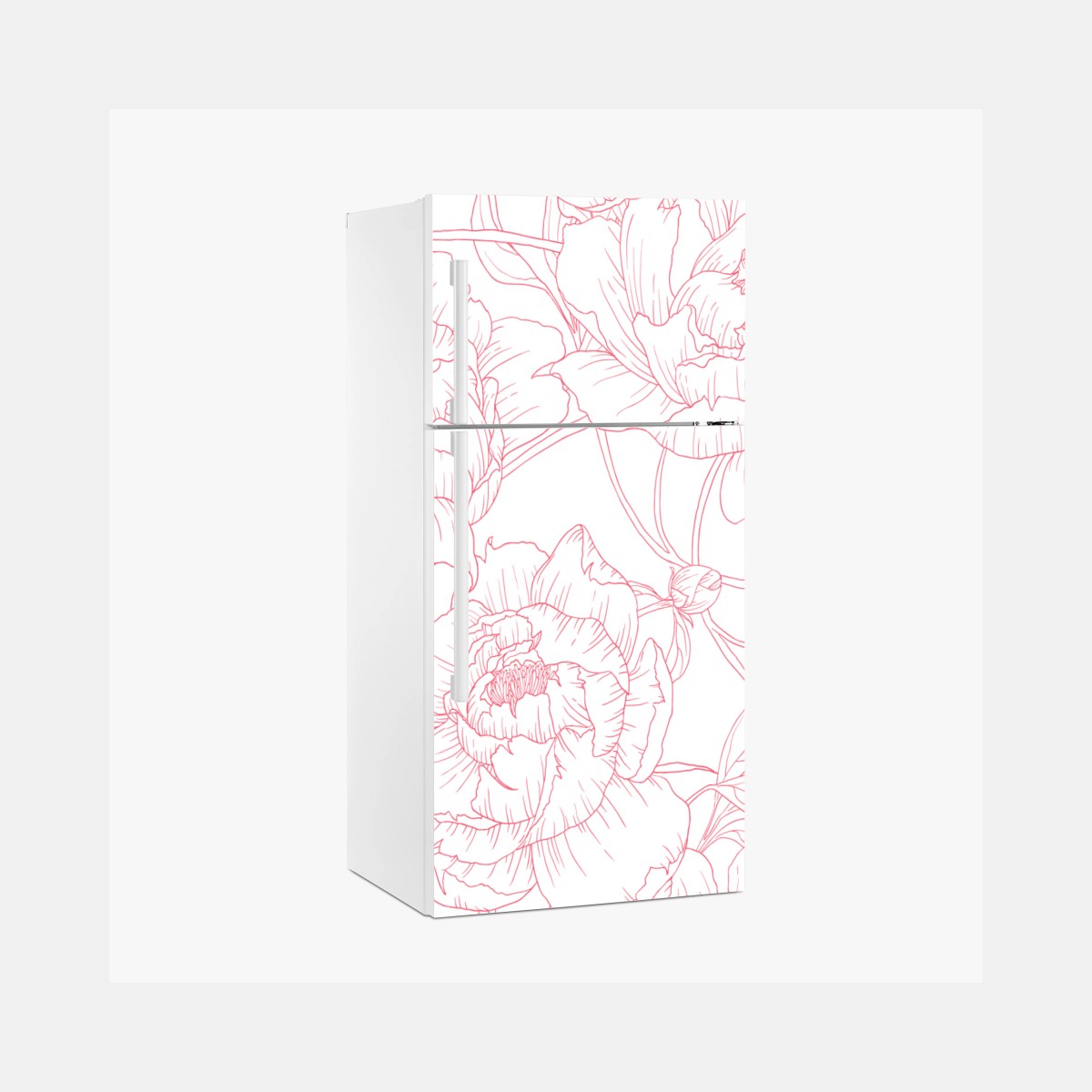 Sticker pour réfrigérateur pivoines délicates aux contours roses – Wallnifity®