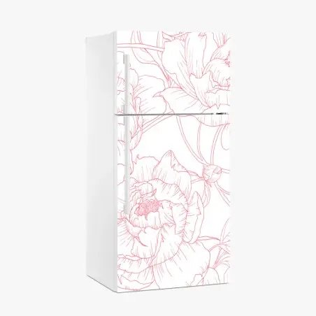 Sticker pour réfrigérateur pivoines délicates aux contours roses – Wallnifity®