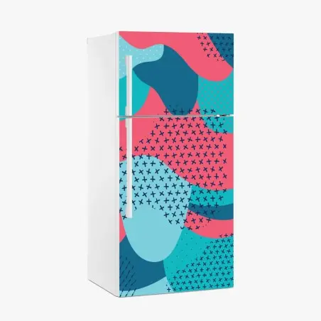 Sticker pour réfrigérateur motif abstrait turquoise et rose aux formes organiques – Wallnifity®
