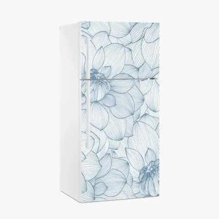 Sticker pour réfrigérateur motif floral linéaire bleu élégant – Wallnifity®