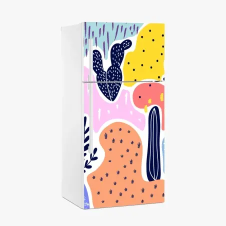 Sticker pour réfrigérateur composition botanique colorée aux formes organiques – Wallnifity®