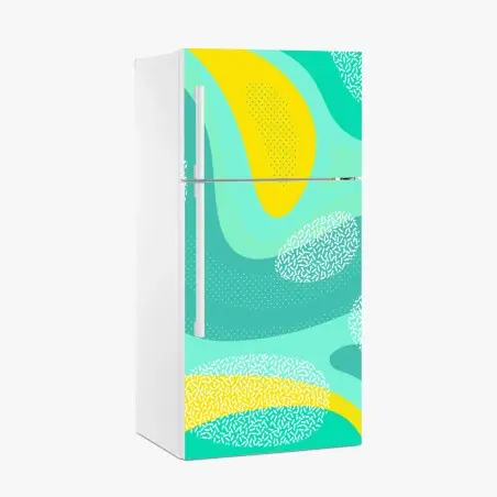 Sticker pour réfrigérateur vagues abstraites menthe et jaune aux motifs graphiques – Wallnifity®