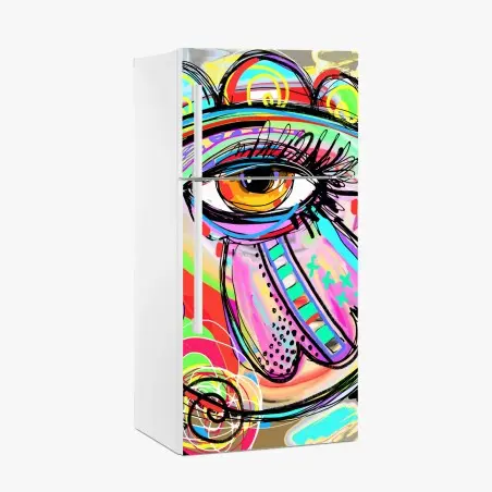 Sticker pour réfrigérateur regard pop-art multicolore et abstrait – Wallnifity®