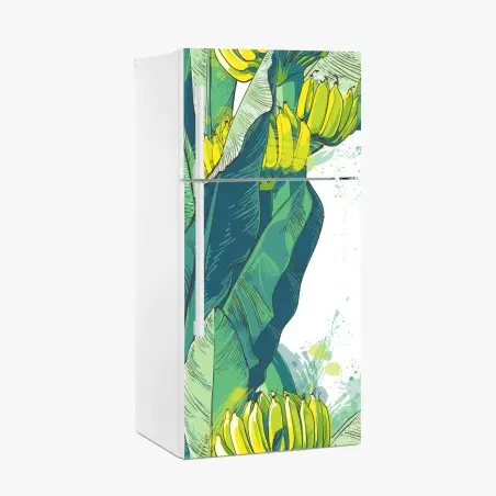 Sticker pour réfrigérateur feuillage de bananier aux bananes jaunes – Wallnifity®