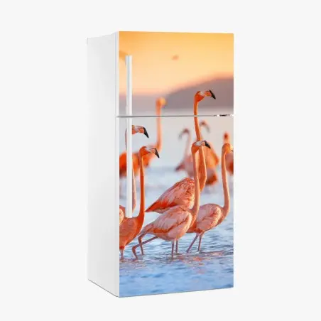 Sticker pour réfrigérateur élégance des flamants au crépuscule – Wallnifity®