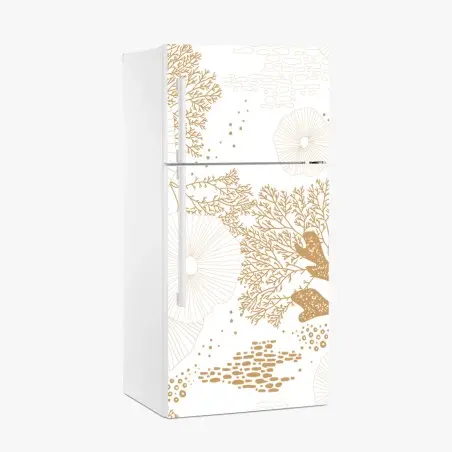 Sticker pour réfrigérateur motif corail et anémones dorées sur fond blanc – Wallnifity®