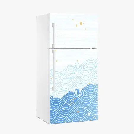 Sticker pour réfrigérateur marée de vagues bleues et éclats dorés – Wallnifity®