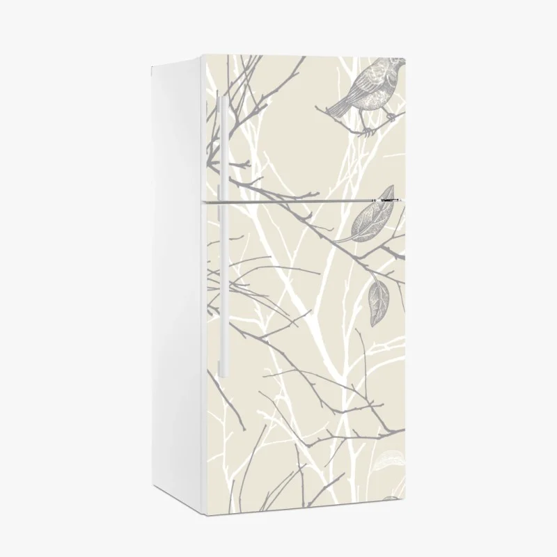 Sticker pour réfrigérateur motif oiseaux et branches minimaliste en beige – Wallnifity® Sticker pour réfrigérateur motif oiseaux et branches minimaliste en beige – Wallnifity®