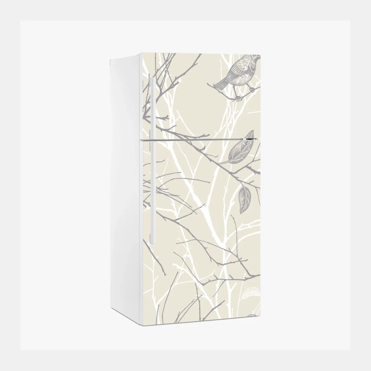 Sticker pour réfrigérateur motif oiseaux et branches minimaliste en beige – Wallnifity® Sticker pour réfrigérateur motif oiseaux et branches minimaliste en beige – Wallnifity®