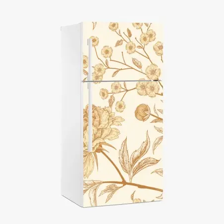 Sticker pour réfrigérateur motif floral vintage aux pivoines et branches – Wallnifity®