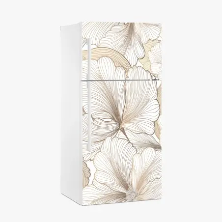 Sticker pour réfrigérateur motif floral délicat en tons beiges et lignes fines – Wallnifity®