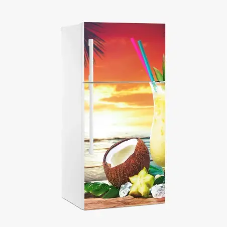 Sticker pour réfrigérateur cocktail tropical au coucher de soleil – Wallnifity®