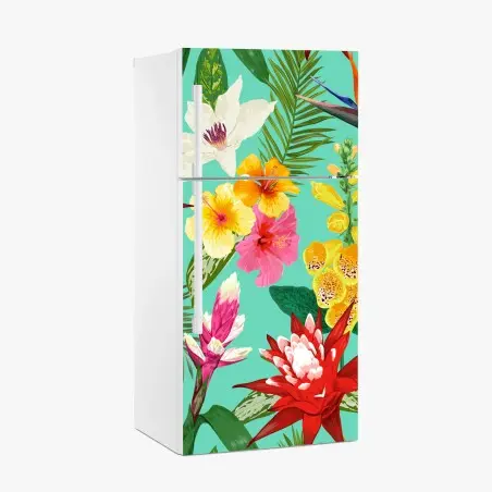 Sticker pour réfrigérateur motif floral tropical éclat coloré – Wallnifity®