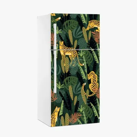 Sticker pour réfrigérateur motif jungle aux léopards dorés – Wallnifity®