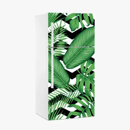 Sticker pour réfrigérateur motif tropical graphique noir et blanc – Wallnifity®