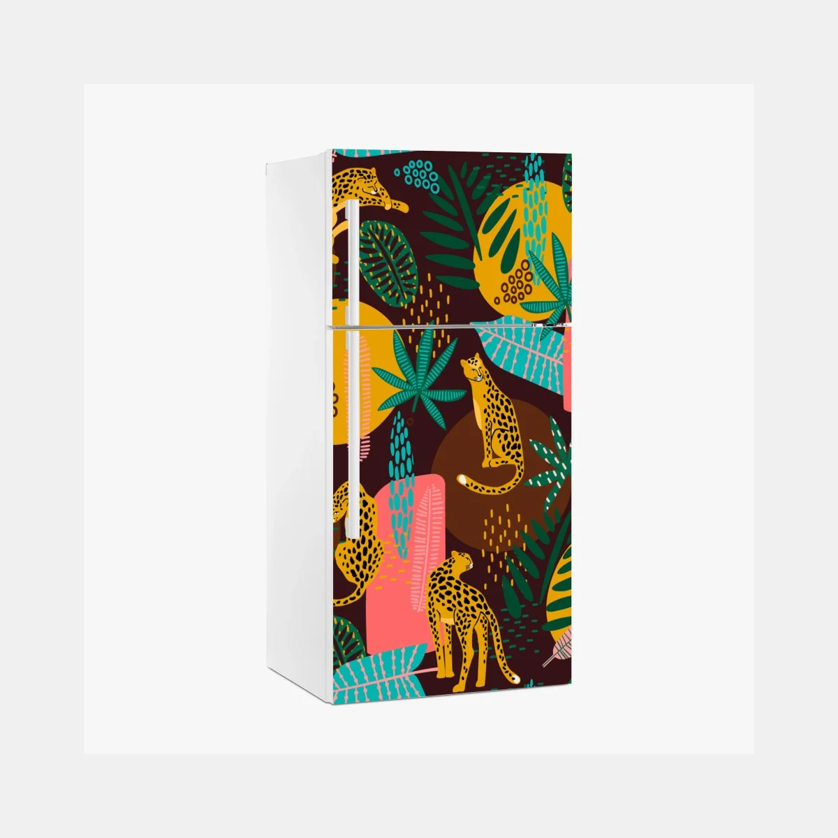 Sticker pour réfrigérateur motif jungle coloré aux léopards et feuillages – Wallnifity® Sticker pour réfrigérateur motif jungle coloré aux léopards et feuillages – Wallnifity®