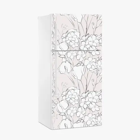 Sticker pour réfrigérateur motif floral délicat sur fond rose pâle – Wallnifity®