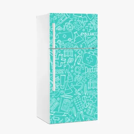 Sticker pour réfrigérateur motif médical gribouillis turquoise – Wallnifity®