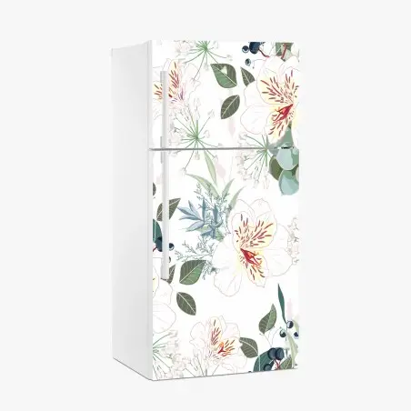 Sticker pour réfrigérateur motif floral pastel aux succulentes et fleurs blanches – Wallnifity®