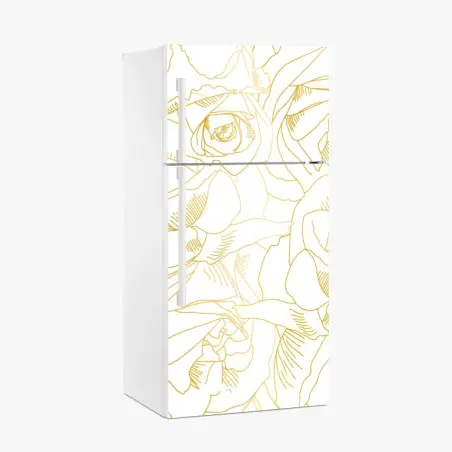 Sticker pour réfrigérateur roses dorées en motif au trait – Wallnifity®