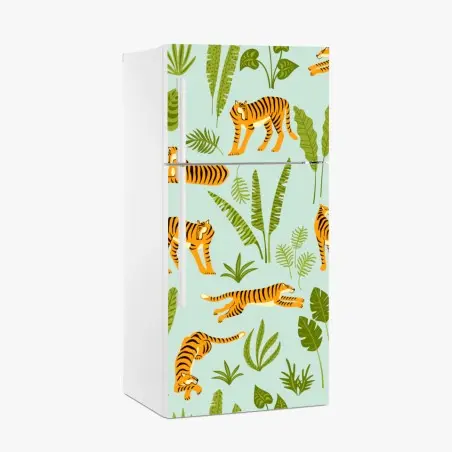 Sticker pour réfrigérateur jungle graphique aux tigres et feuillages – Wallnifity®