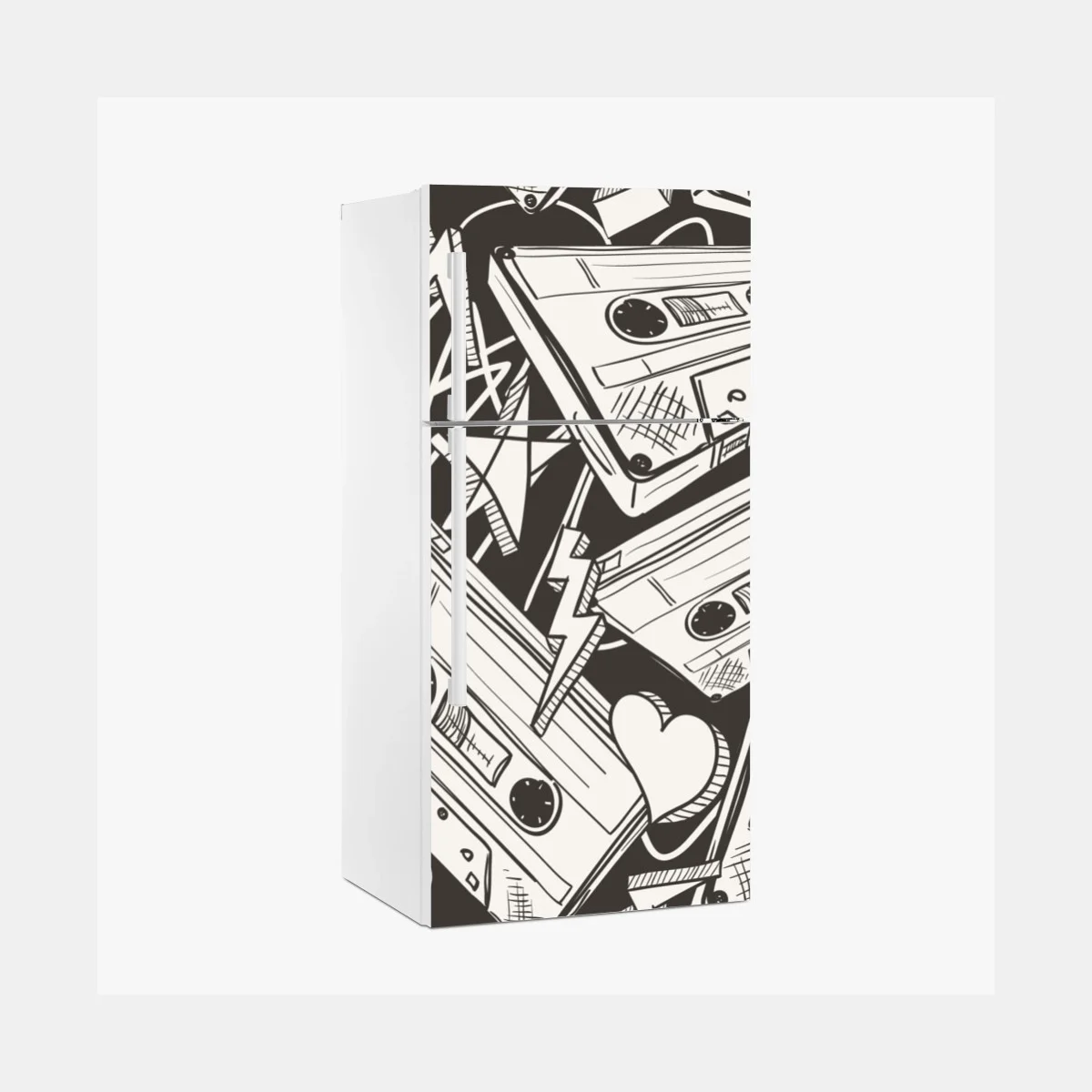 Sticker pour réfrigérateur ambiance rétro cassettes et croquis noir et blanc – Wallnifity® Sticker pour réfrigérateur ambiance rétro cassettes et croquis noir et blanc – Wallnifity®