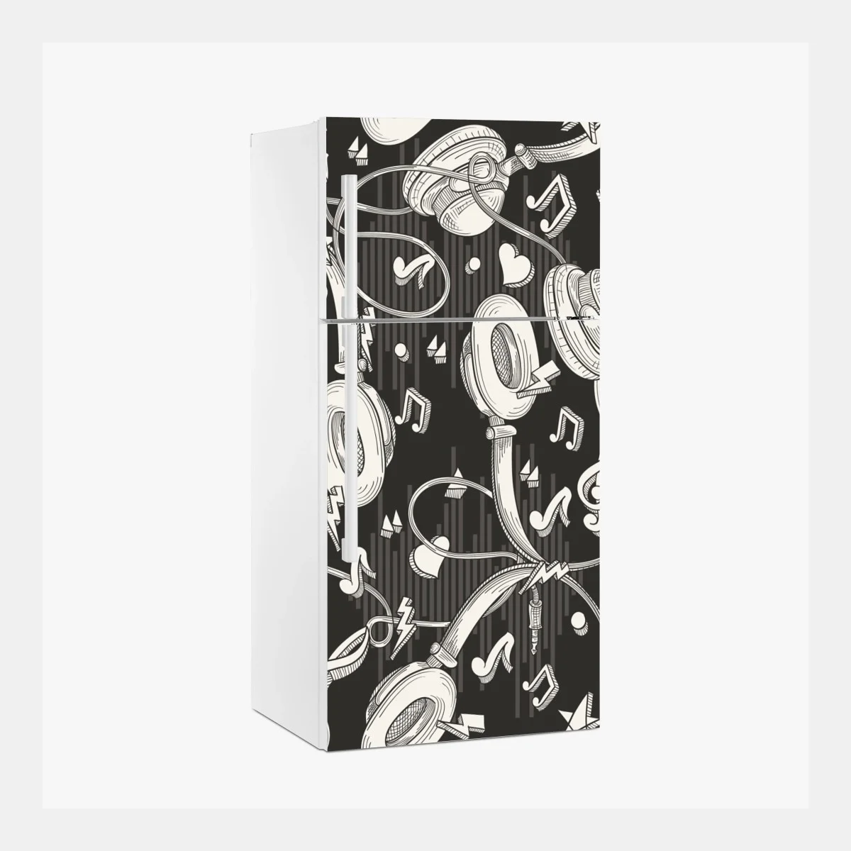Sticker pour réfrigérateur motif casque audio et notes de musique en monochrome – Wallnifity® Sticker pour réfrigérateur motif casque audio et notes de musique en monochrome – Wallnifity®