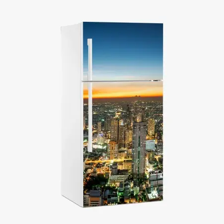 Sticker pour réfrigérateur skyline nocturne de Bangkok sur le Chao Phraya – Wallnifity®