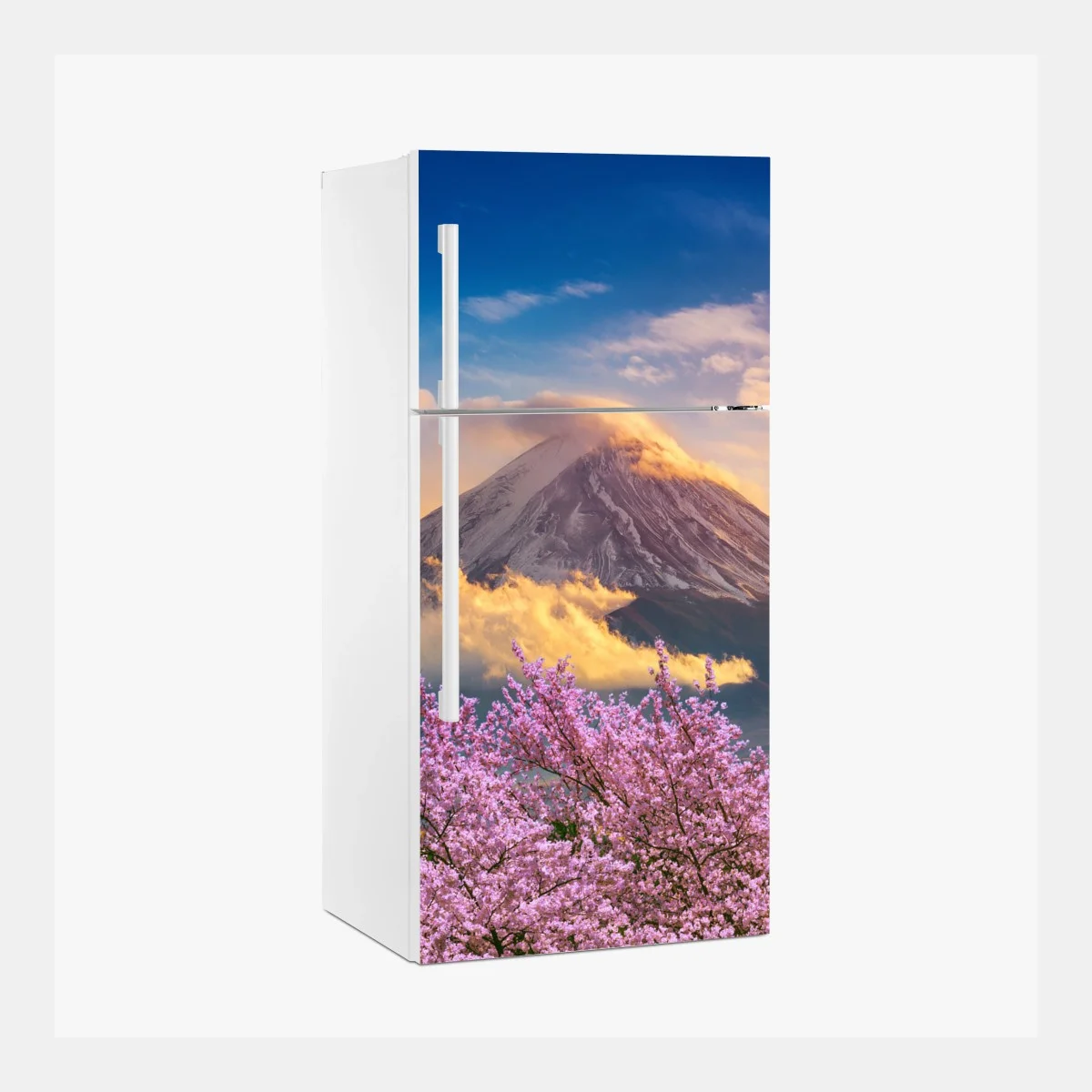 Sticker pour réfrigérateur lever du soleil sur le Mont Fuji et cerisiers en fleurs – Wallnifity® Sticker pour réfrigérateur lever du soleil sur le Mont Fuji et cerisiers en fleurs – Wallnifity®