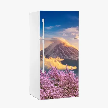 Sticker pour réfrigérateur lever du soleil sur le Mont Fuji et cerisiers en fleurs – Wallnifity®