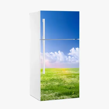 Sticker pour réfrigérateur horizon printanier sous ciel bleu – Wallnifity®
