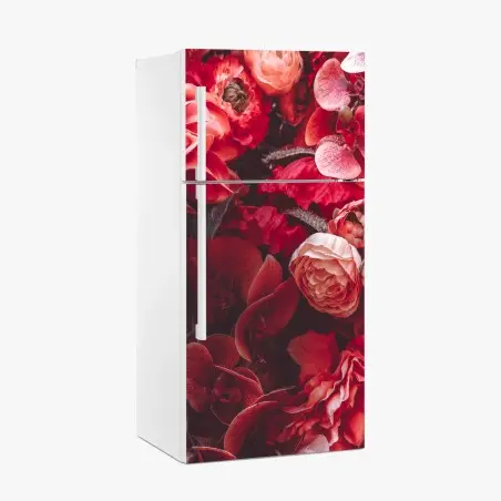 Sticker pour réfrigérateur composition florale rouge et texturée – Wallnifity®