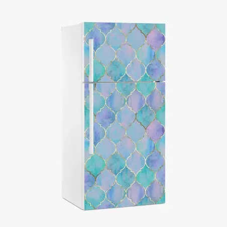 Sticker pour réfrigérateur motif arabesque aquarelle bleu et or – Wallnifity®