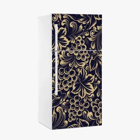 Sticker pour réfrigérateur motif baroque de vigne et raisins dorés – Wallnifity®