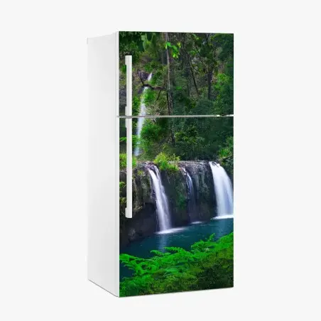 Sticker pour réfrigérateur cascade émeraude au cœur de la forêt – Wallnifity®