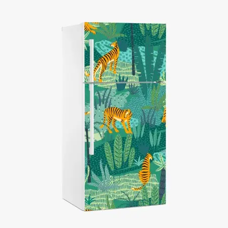 Sticker pour réfrigérateur scène de jungle aux tigres stylisés – Wallnifity®