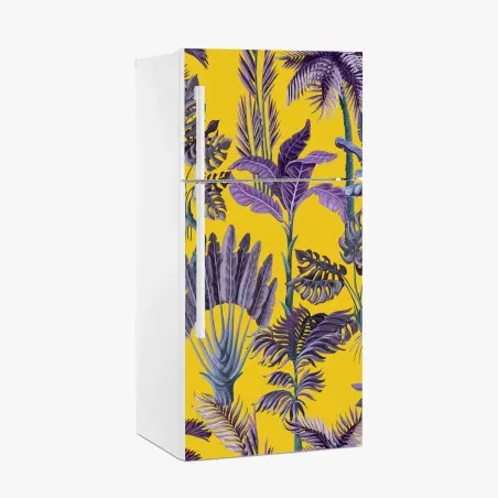 Sticker pour réfrigérateur jungle exotique aux feuilles violettes – Wallnifity®